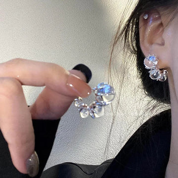 DAIIIBABYYY  -  New Trend Silver Color Plated Transparent Round Balls Stud Earrings For Women Korean Fashion Earring For Girl Jewelry Wholesale